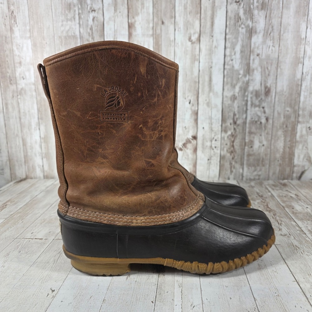 LaCrosse Mesquite Mens Duck Boots Brown Leather Side Zip Insulated USA 11